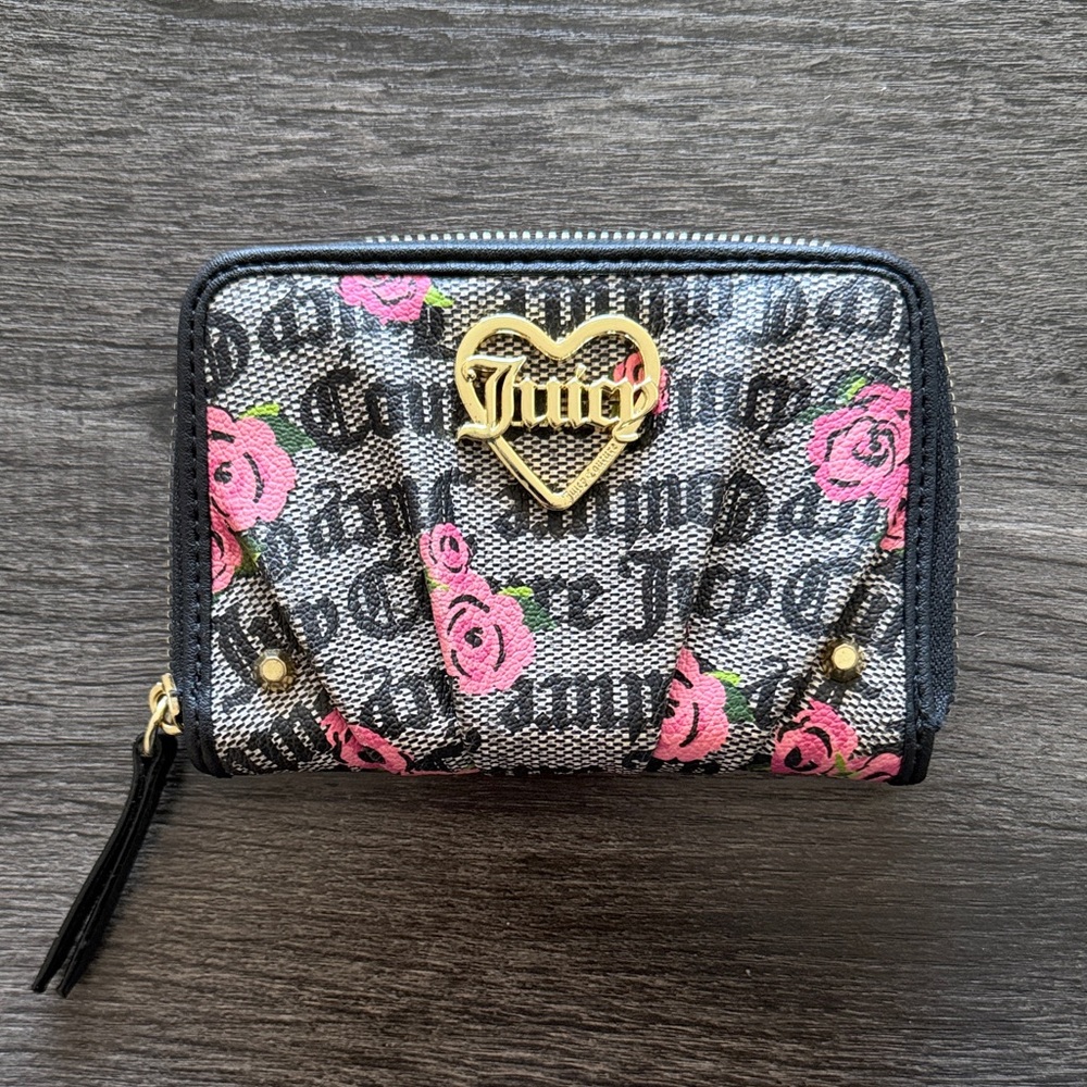 Juicy Couture Gray, Black, Pink Floral Wallet